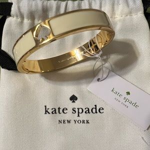 Kate Spade ♠️ Hole Punch "Spade" Hinge Bangle Bracelet - Cream/Gold